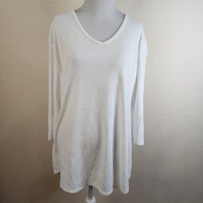 Seg'ments Top Womens Sz XXL 2XL White Ribbed Pullover Vneck Stretch Shirt Modal