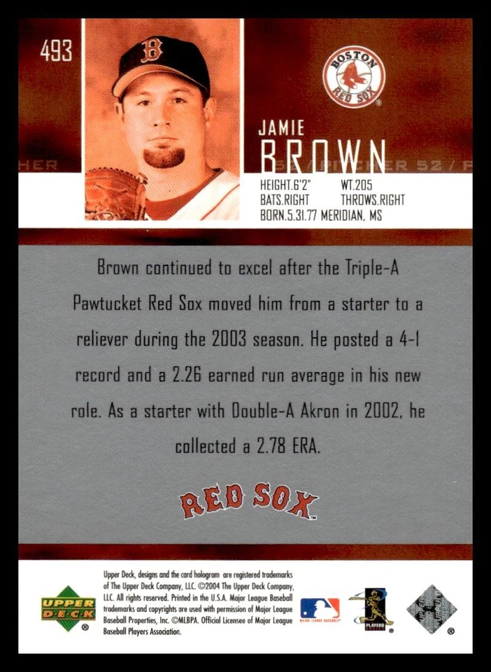 2004 Upper Deck #493 Jamie Brown Boston Red Sox Rookie - Image 2 of 2