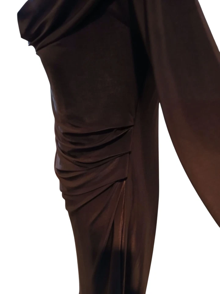 Maxi asimétrico marrón vintage fruncido plisado capucha cuello 14 hadas grunge elástico Foto 3 de 4