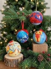 Nautical Coastal Ocean Themed Christmas Ball Ornaments - Lot of 4 - FREE SHIP