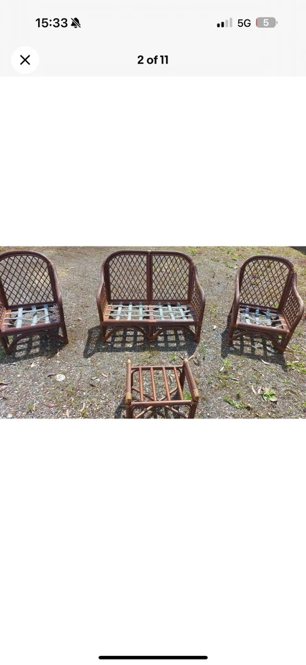 ✨beautiful 80s Vintage Sofa And Two Chairs Wicka Conservatory Set With Stool - Image 2 of 4