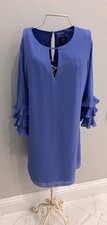 Vince Camuto Women's Ruffle Sleeve Chiffon Shift Dress In Blue…Size 8