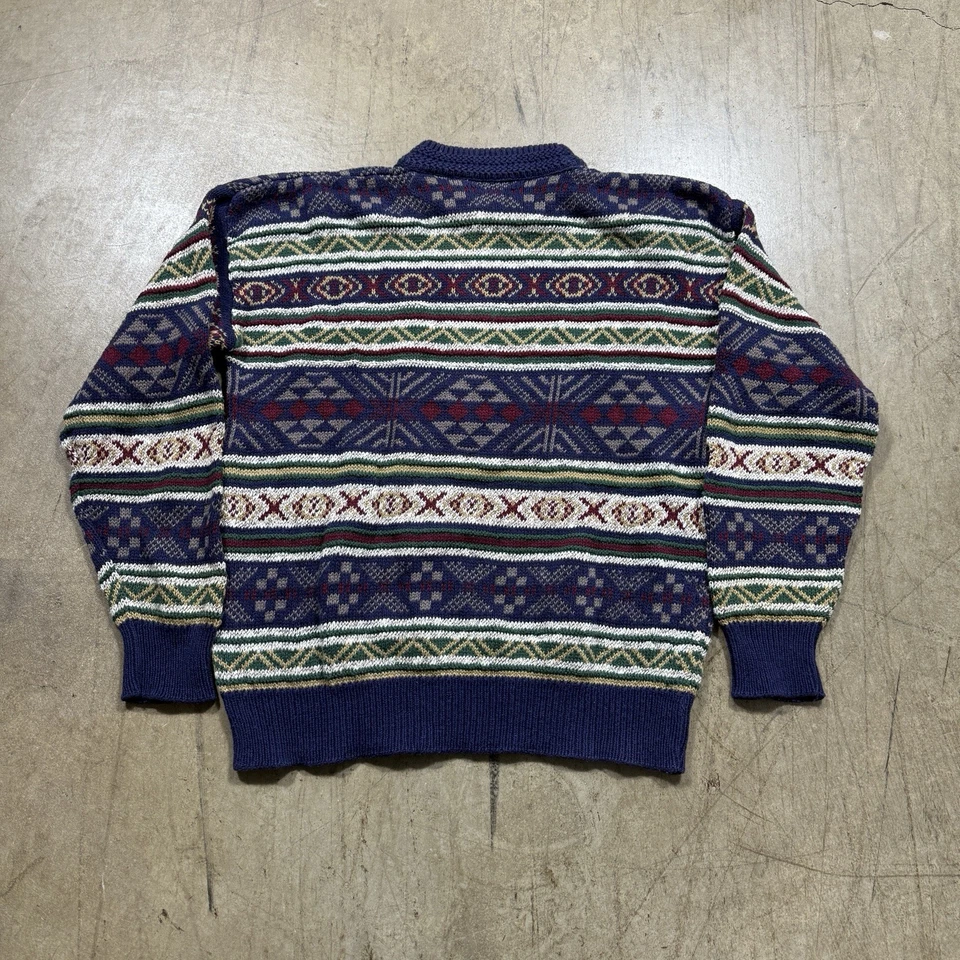 Van Heusen Sweater Chunky Cable Knit Mens Size Medium Geometric 90s USA MADE - Image 2 of 4