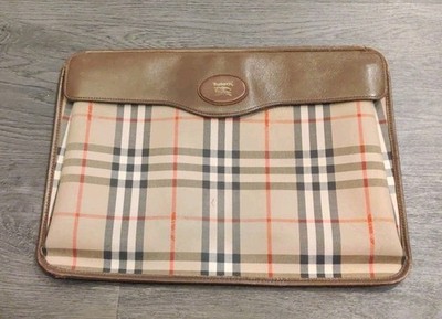 Burberrys Nova Check Shadow Horse Clutch Bag Leather & Canvas Vintage Rare, Used