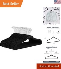 Elegant Slim Velvet Non-Slip Clothes Hangers, 50-Pack, Closet Organizer - Black