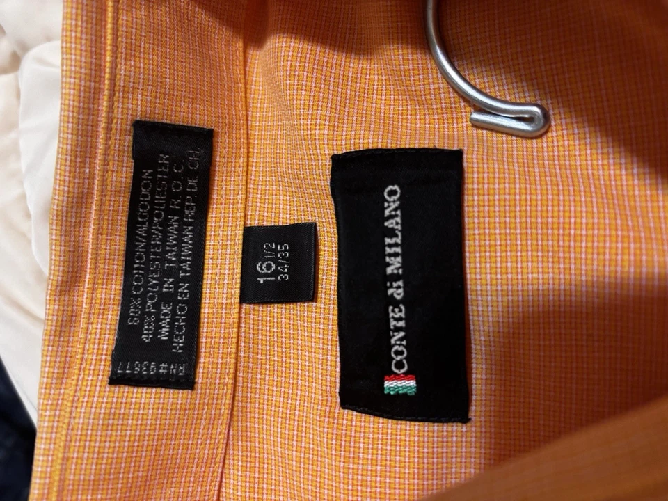 Conte di Milano Men’s Orange Dress Shirt 16 ½ 34/35 Long Sleeve Classic Fi - Image 2 of 2