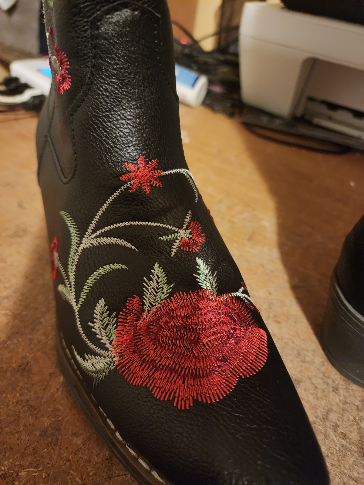 Ladies Rose Embroidered Black  Boots - image 5