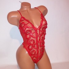 Victoria Secret Lingerie Bodysuit Teddy One Piece Medium Red Lace Sheer New