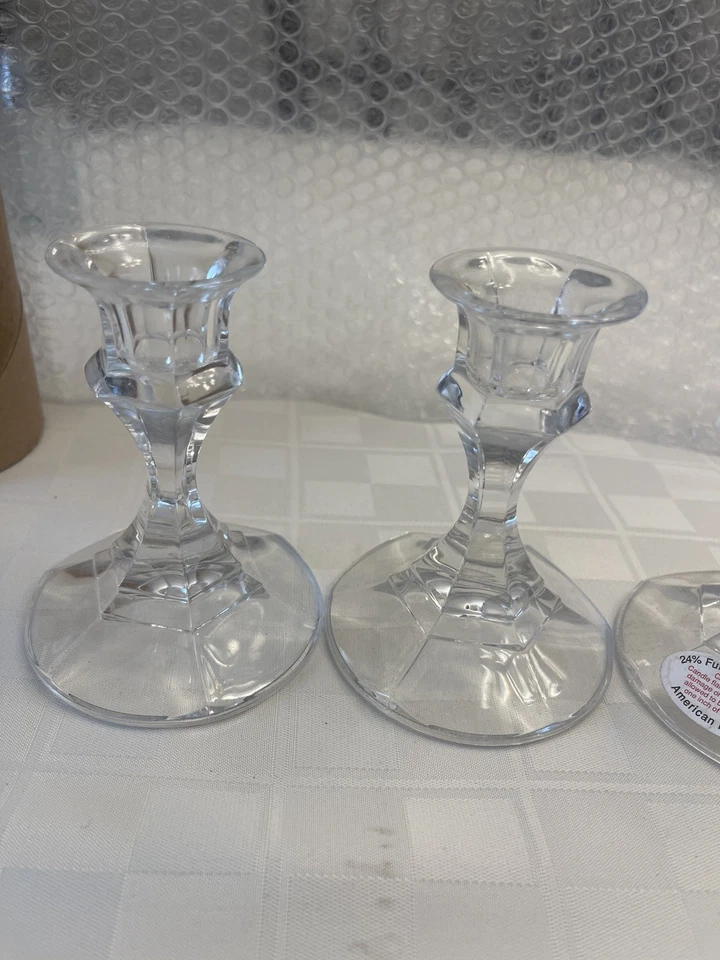 Juego de 3 candelabros de cristal 24% plomo 4 pulgadas alto hecho en Estados Unidos vintage Foto 3 de 4