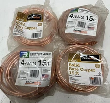 LOT OF 4 Cerrowire 15FT 4 Gauge Solid SD Bare Copper Grounding Wire