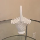 Vintage Fenton Hobnail Milk Glass Basket Ruffled Edge ~ 6”