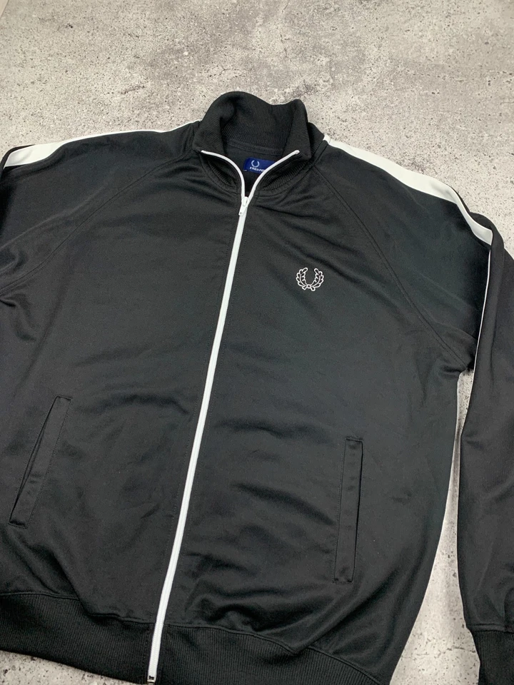 Fred Perry Track Jacket Black with White Stripe Men's Size L - Image 3 of 4