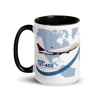 Delta Air Lines Boening 747-400 Ceramic Mug 15 oz Color Inside Gift Idea Trading