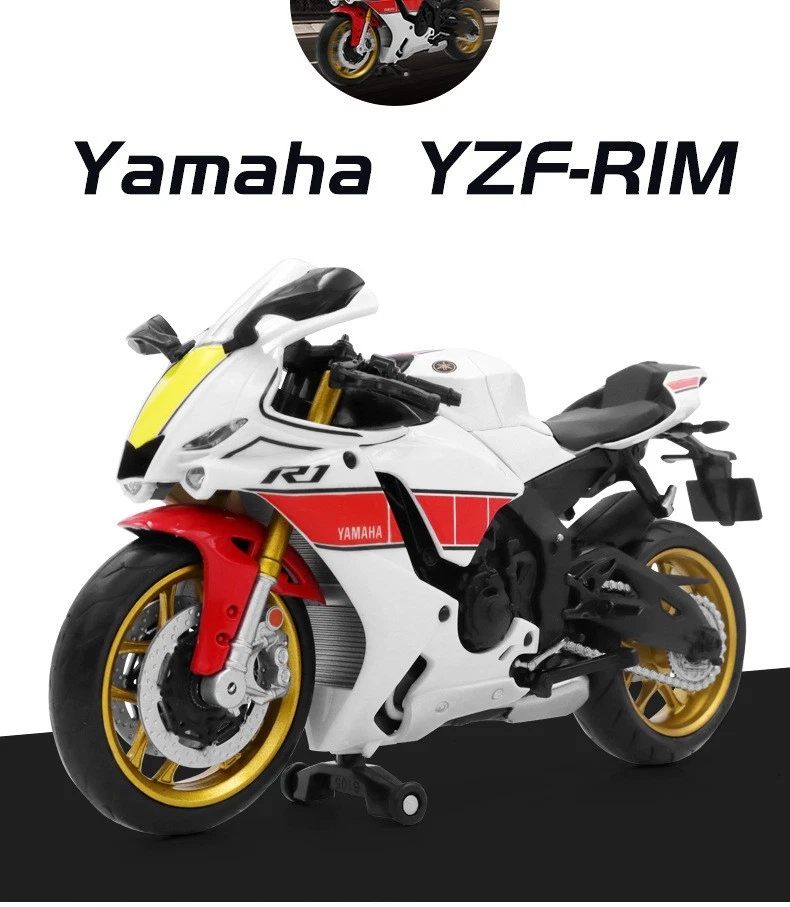 Modelo de motocicleta diecast Yamaha YZF-R1M 1:12 - aleación blanca bicicleta de carreras juguete regalo Foto 2 de 4