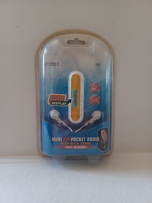 Coby CX61 Mini FM Pocket Radio w/ Neck Strap Built In Clock New Sealed 