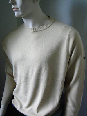 Superweicher 100 % Acryl Herren Rundhalsausschnitt Golf Pullover Camel/Creme Small 40+'' Brustumfang