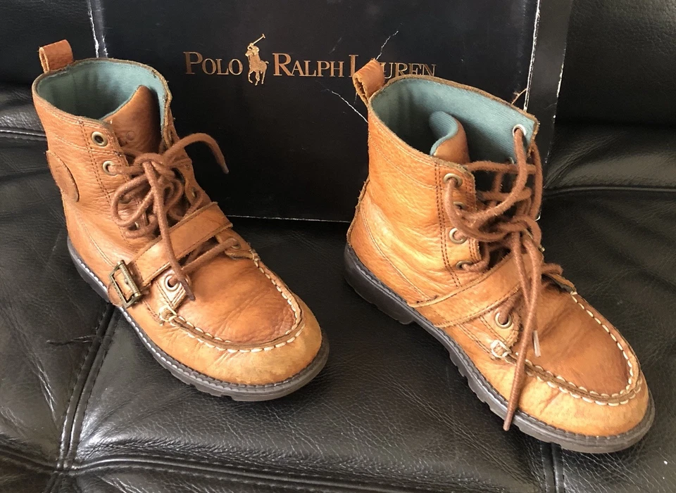 Botas Ralph Lauren masculinas Tan Ranger Hi II tamanho 1 - Imagem 2 de 4