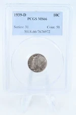 1939-D PCGS MS66 Mercury Dime Business Strike 10C