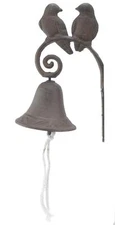 Cast Iron Dinner Bell Love Birds Distressed Brown Doorbell Outdoor Porch Decor