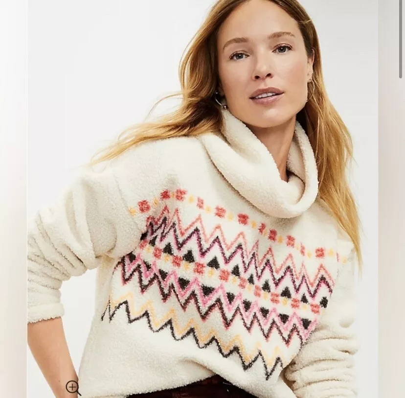 LOFT NWT Fair Isle Cowl Mock Neck Sherpa Fleece Top - Size X Large