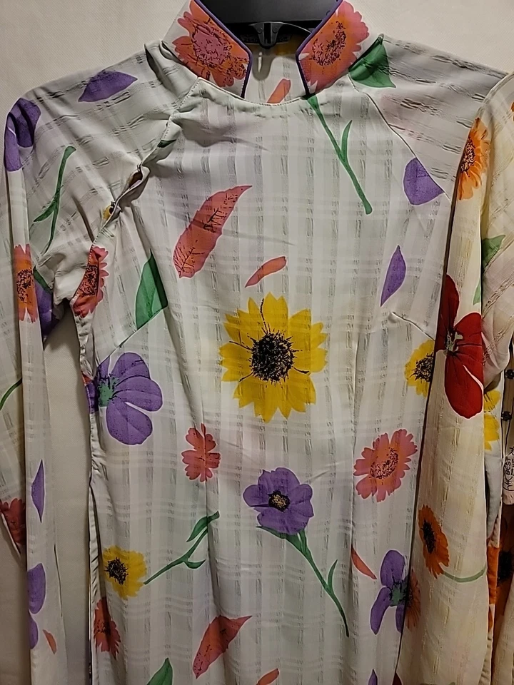 Vestido chino Qipao de seda vintage años 60 largo completo Cheongsam pequeño XS/S conjunto 2 Foto 3 de 4