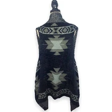 Black Gray Aztec Western Fuzzy Sweater Vest