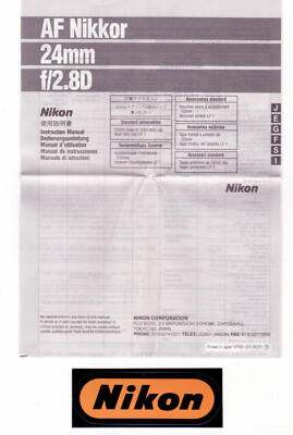 Nikon AF NIKKOR 24 f/ 2,8 D Anleitung Gebrauchsanweisung Bedienung Manual Rare!