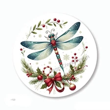 Christmas Dragonfly Favors Holiday Labels Scrapbook Stickers Envelope Seals