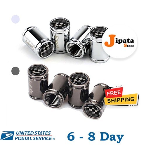 Sport Tire Valve Stem Cover Cap For All Car Models Black Silver Set Of 4 - Picture 2 of 9