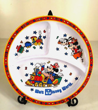 Vtg Divided Train Plate Walt Disney World Mickey and Minnie Mouse ABC's 123's