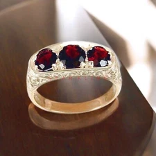 Ruby Round Cut With 925 Sterling Silver Gold Plated Ring For Men's #E239