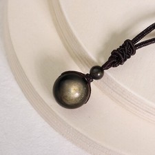 Gold Sheen Obsidian Sphere Pendant Healing Lucky Women Men Necklace Amulet Gift