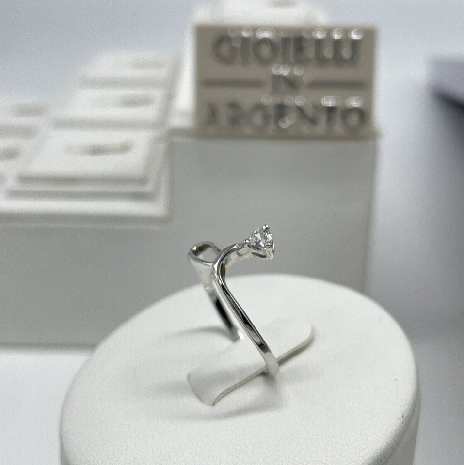 Solitario anello donna in argento 925 zircone punto luce brillante misura 18 ITA - Immagine 4 di 4