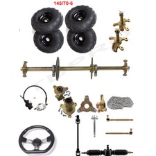 32" ATV Quad Go Kart Rear Axle Kit 6" Wheels Tires Brake Front Steering Assembly