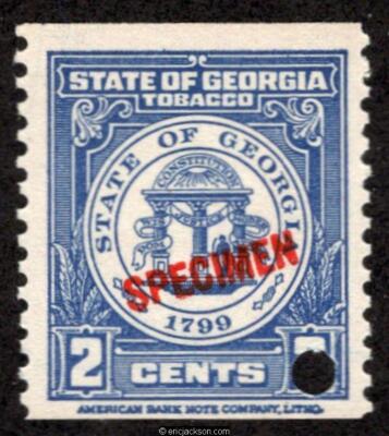 cigarette tax georgia GEORGIA Tobacco Tax GA T1S red SPECIMEN ovpt., security punch, VF