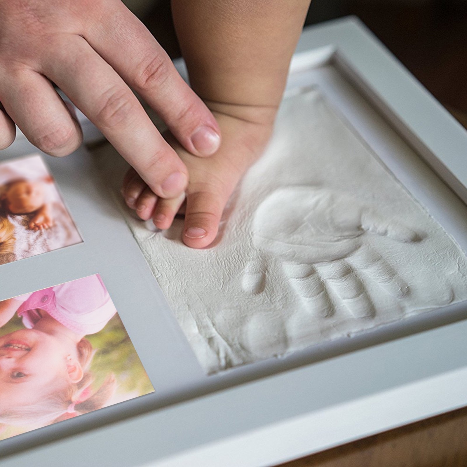 Cherished Baby Hand & Foot Print Clay Cast Photo Picture Frame *Christening