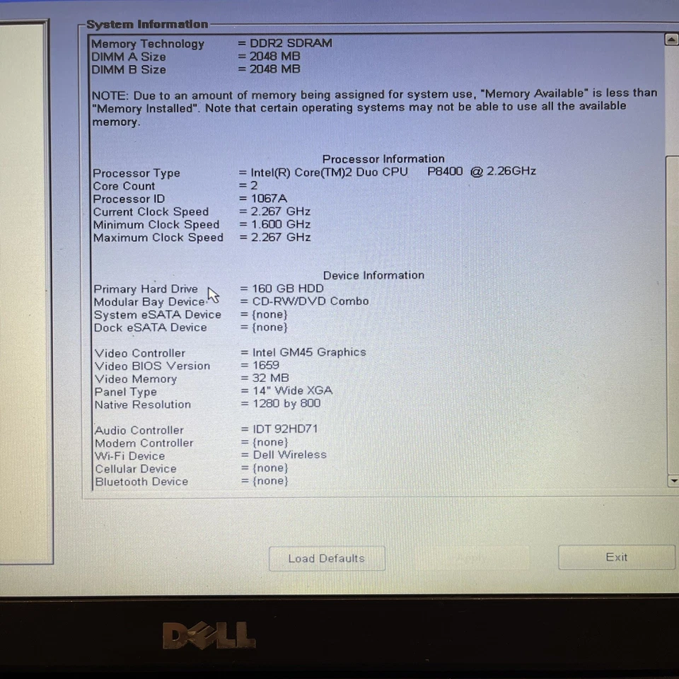 Laptop Dell Latitude E6400 14" Core 2 Duo P8400 4GB RAM 160GB Arranque/BIOS Sin sistema operativo Foto 3 de 4