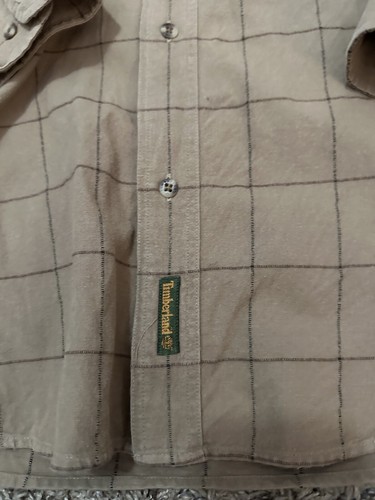 Timberland Flannel Shirt Mens Pocket Logo Long Sleeve Brown Plaid Shirt size XL - Picture 2 of 2