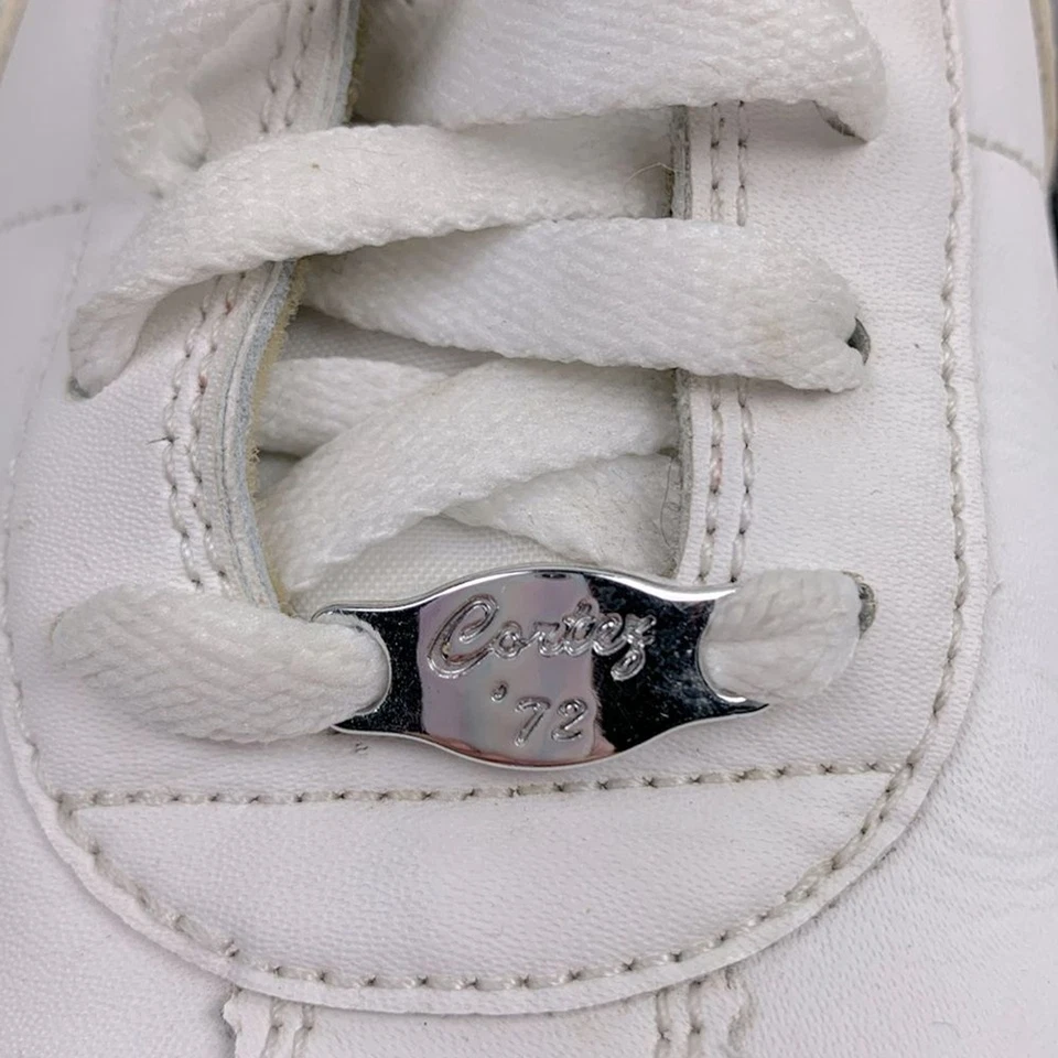 Nike Cortez Clásico Blanco Cuero Tenis Mujer 9 Con Cordones Retro Estilo Vintage Foto 3 de 4