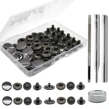 12 Sets Leather Snap Fasteners Kit 15mm Metal Snap Buttons Kit Press Studs wi...