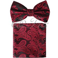New Men Red / Black BUTTERFLY Bow tie And Pocket Square Handkerchief Set Wedding