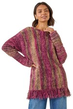 Roman Originals Fluffy Tassel Hem Knit Jumper Women UK - Ladies Autumn Winter