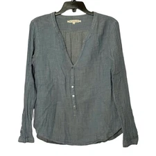 Xirena Blueprint Blue Heath Henley Gauze Cotton Top - Small
