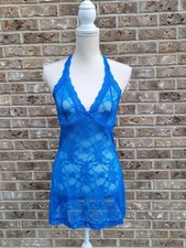 Vtg Y2k Fredericks Of Hollywood Lace Slip Dress Size M Blue 90s Chemise Coquette