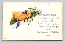 Vintage 1926 Christmas Lithograph Postcard with Birds & Holly