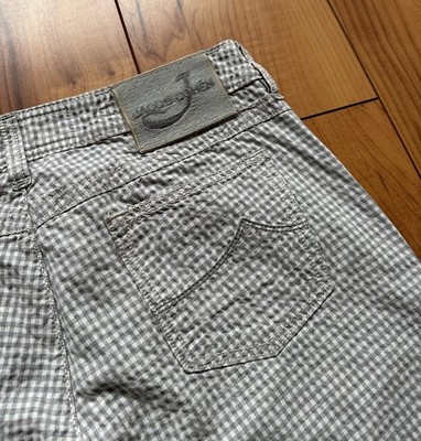 100%ORIG JACOB COHEN HOSE GR.30 CROPPED 746 LOGO PATCH GRAU WEISS KARIERT