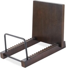 Vinyl Record Storage Holder Modern Album Display Solid Wood Stand with Black Met