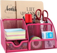 Easypag 7 FäCher Metall Schreibtisch Organizer Stiftehalter StiftköCher - Rosa