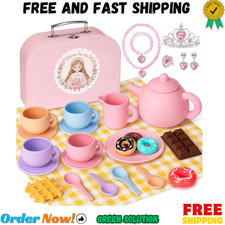 Silicone Tea Set, Tea Party Set for Little Girls, Kids Pretend Role Play Kitchen