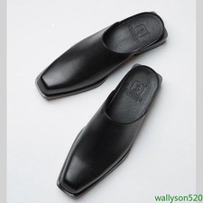 Men's Leather Square Toe Slip On Slippers Casual Shoes Western Dress Work Sandal